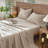 MooMee Sheet Set Extra Deep Pocket 100% Washed Cotton Linen Like Textured Lightweight Breathable-404490826-404490831
