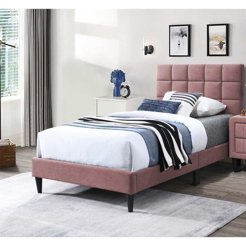 Mobilier de chambre à coucher avec tête de lit réglable capitonnée rose, Lit simple, Rose