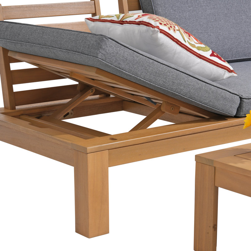 Ensemble de mobilier de jardin 5 places en bois d'acacia avec coussins, Gris