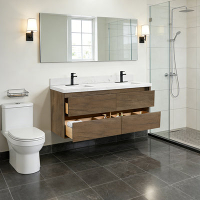 Meuble-lavabo mural moderne 60 po avec lavabo