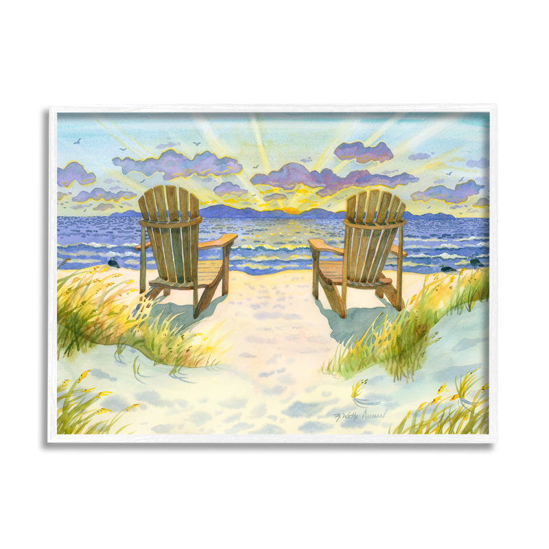 Vue des chaises de plage nautiques par Robin Altman, H 24 po x l 30 po x P 1,5 po, Giclée encadrée blanc bord de mer
