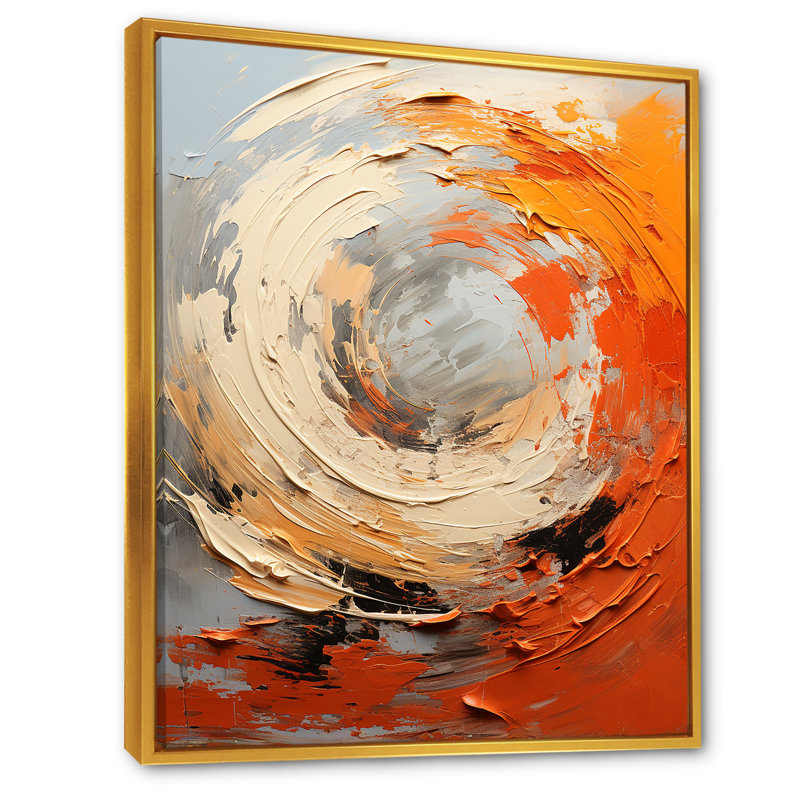 Échos orange et beige de formes modernes II - art mural abstrait, Cadre flottant doré, H 40 po x l 30 po x P 1,5 po