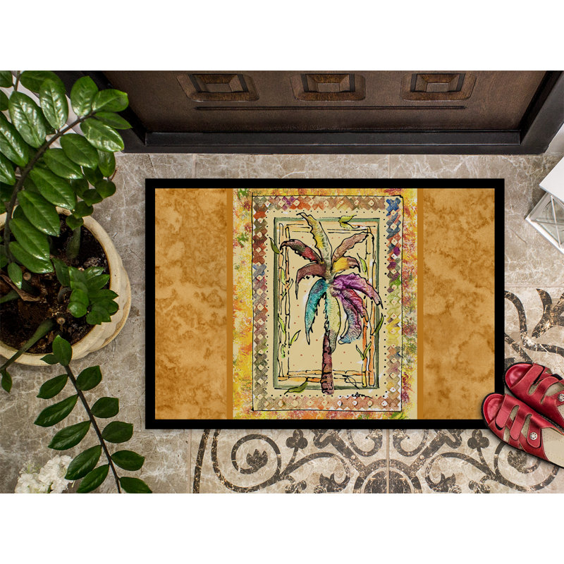 Paillasson antidérapant pour l’intérieur Palm Tree Epling, Rectangle 1 pi 6 po x 2 pi 3 po, Palmier orange