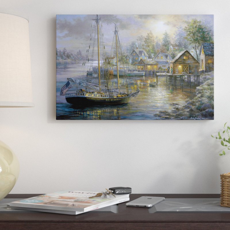 «Nicky Harbor Town» par Nicky Boehme, impression sur toile tendue, H 18 po x l 26 po x P 1,5 po, Toile avec cadre noir