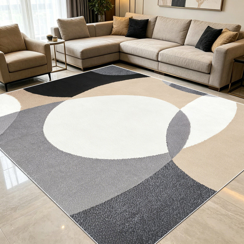 1PC Neutral Tone Overlapping Geometric Circle area rugs for Living Room, Soft and Comfortable, Suitable for all seasons, easy-to-maintain, machine washable Indoor floor mat, Under Table suitable for dining room, bedroom, home office, entryway,