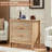 31.5" Wide Rattan Night Stand with Charger Station, Large Boho 3 Drawer Nightstand, Wood Bedside Table with Storage, 30" Tall Bed Side End Tables for Bedroom, Living Room, Hallway-129514938