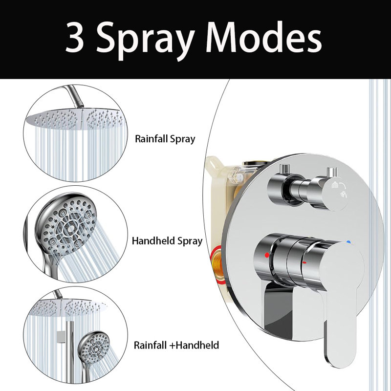12 Inch Rain Shower Head And Handheld 6-Spray Combo Set With Slide Bar, Chrome