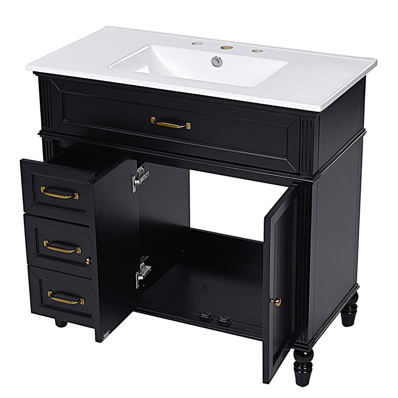 Armoire de salle de bain 36 po avec lavabo en céramique et tiroirs 36 po, Noir