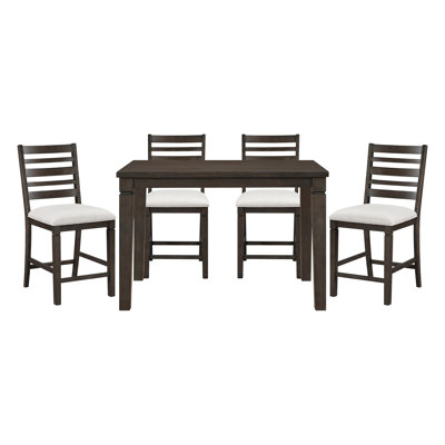 Classic 5Pc Counter Height Dining Dark Espresso Finish Extendable Table And Chairs Set Upholstered Seat Wooden Dining Furniture