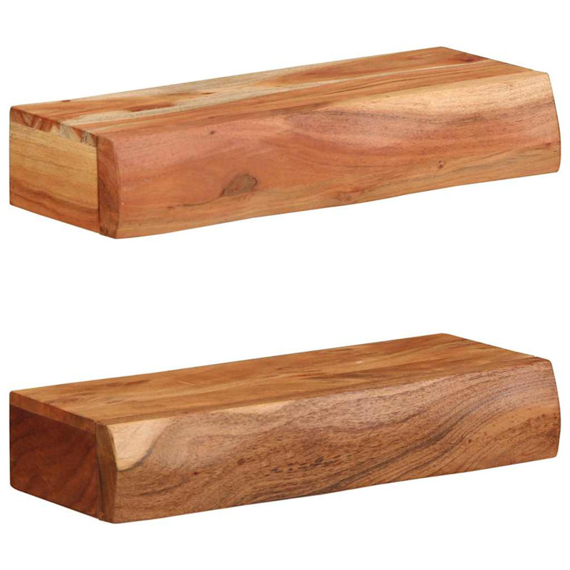 Wall Shelves 2 Pcs Solid Wood Acacia, 8cm H x 40cm W x 17cm D