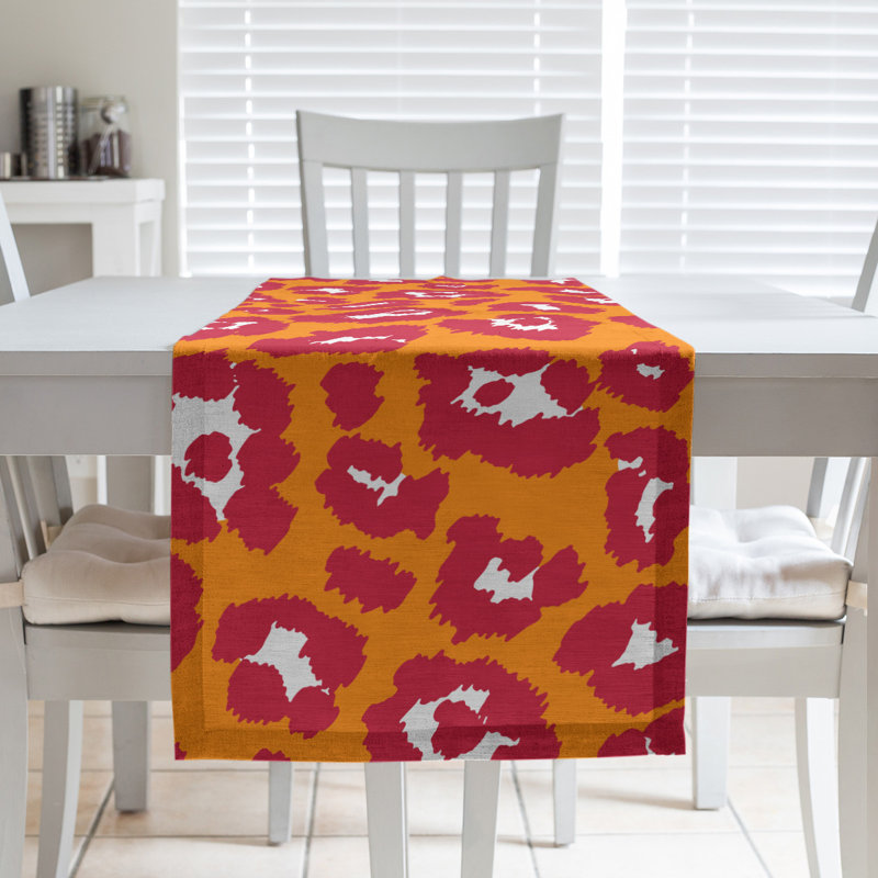 Animal Print Table Runner, 72" x 16", Orange/Red/White