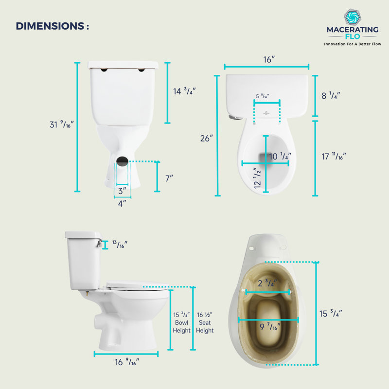 Toilette à sortie arrière avec chasse d'eau puissante et conception peu encombrante, évacuation arrière brute de 7 po