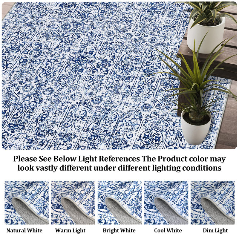 Vintage Machine Washable Area Rug Soft Non Slip Thin Floor Carpet, Low Pile Non Shedding Rug, Stain Resistant Printed Rug for Bedroom Living Room