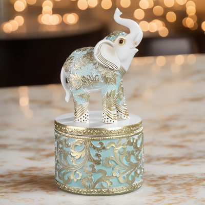 Boîte à bibelots éléphant H 7,25 po en bleu bébé