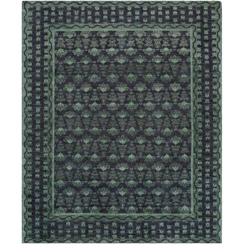 Azule Hand Knotted Wool Area Rug in Green, Rectangle 6' x 9'