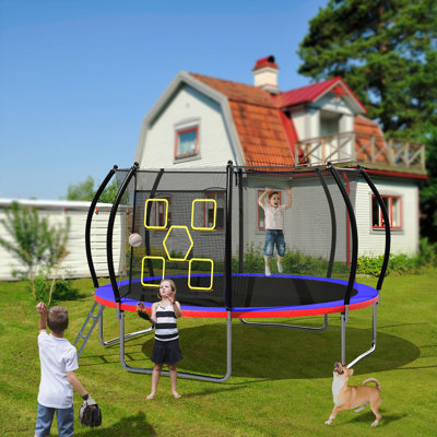 12FT Trampoline With Enclosure - Recreational Trampolines With Ladder, ASTM Approval Outdoor Trampoline For Kids