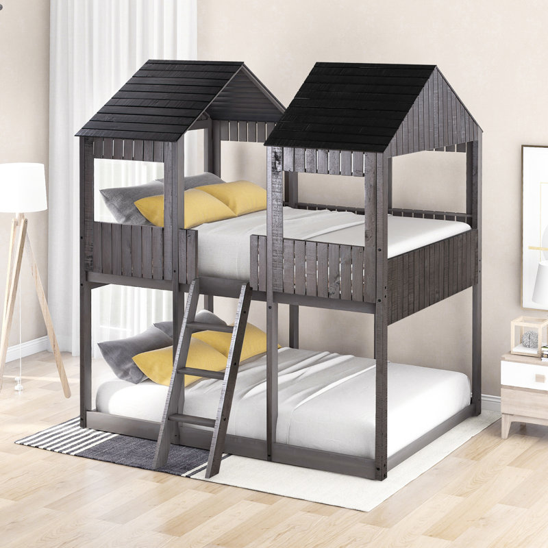 Lit superposé gris antique avec fenêtre - Ajoutez du charme à votre chambre à coucher