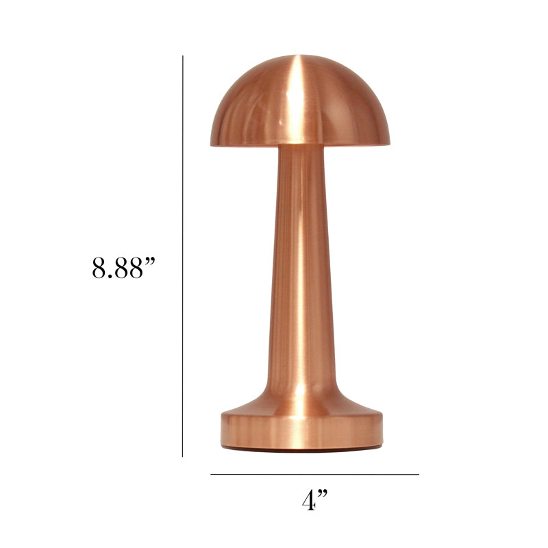 Copper Cordless Mini Metal Mushroom Desk Lamp with Touch Sensor