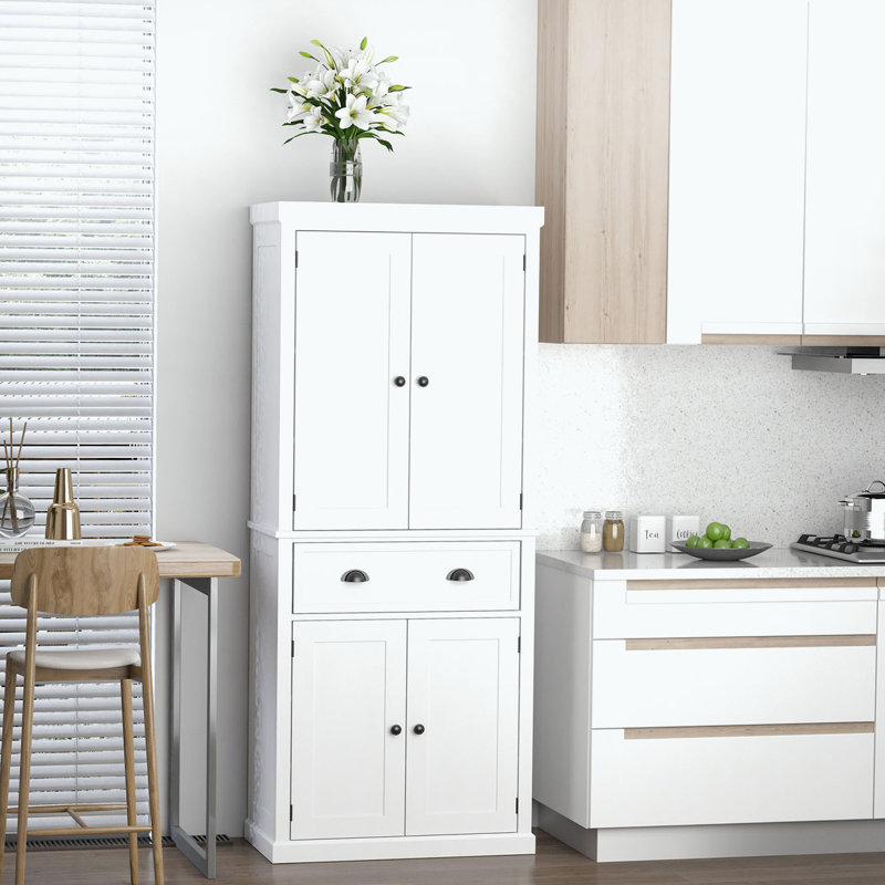 Armoire de rangement avec tiroir et tablettes réglables, Blanc, Noir mat