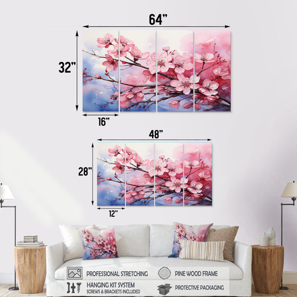 Lark Manor™ Pink Blossom Cheery Tree Wind III - Cherry 4 Piece Wall Art ...