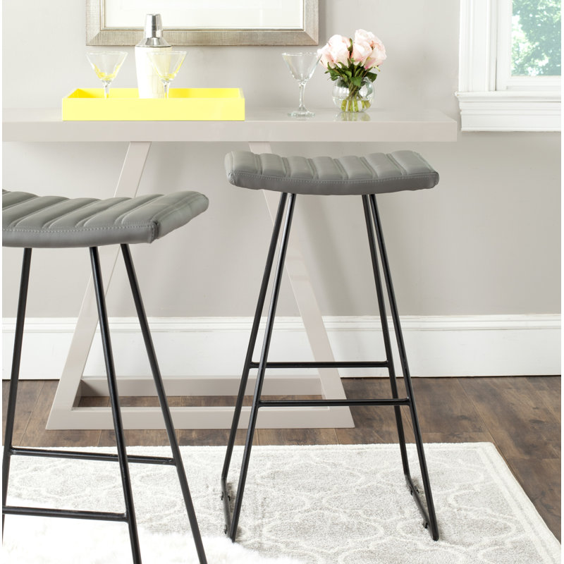 Kamyrie Upholstered Counter Stool with Metal Frame, Gray, Bar Stool (30" Seat Height)