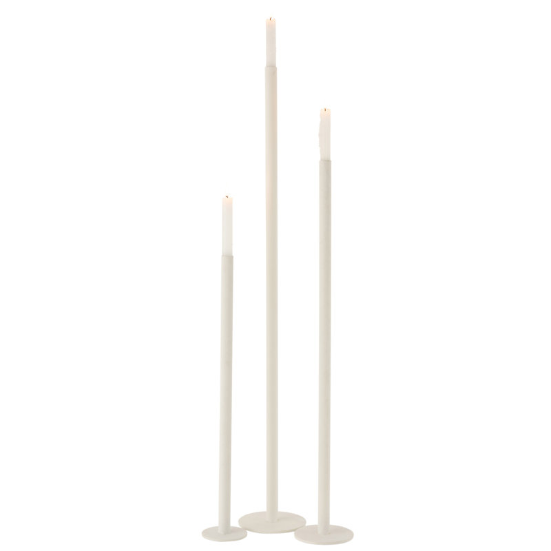 3 Piece Metal Tabletop Candlestick Set, Matte White, 100cm H x 15cm W x 15cm D