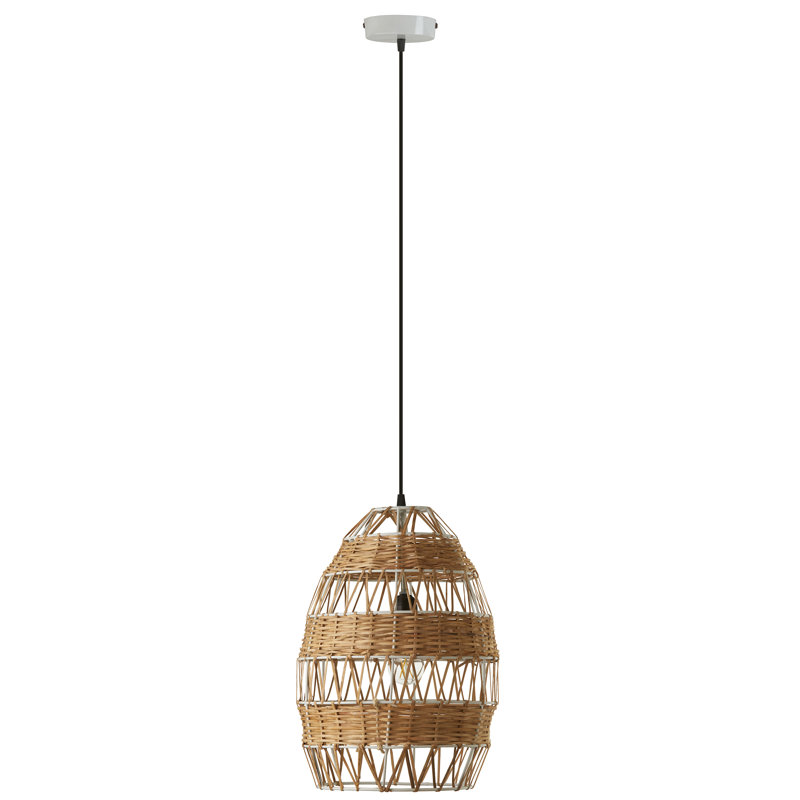 12.75"W 1-Light Okmulgee Rattan and Metal Pendant