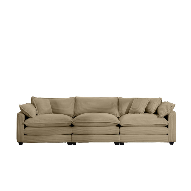 Canapé Bequette, Velours côtelé brun clair, 3, H 34 po x l 114,5 po x P 34,5 po