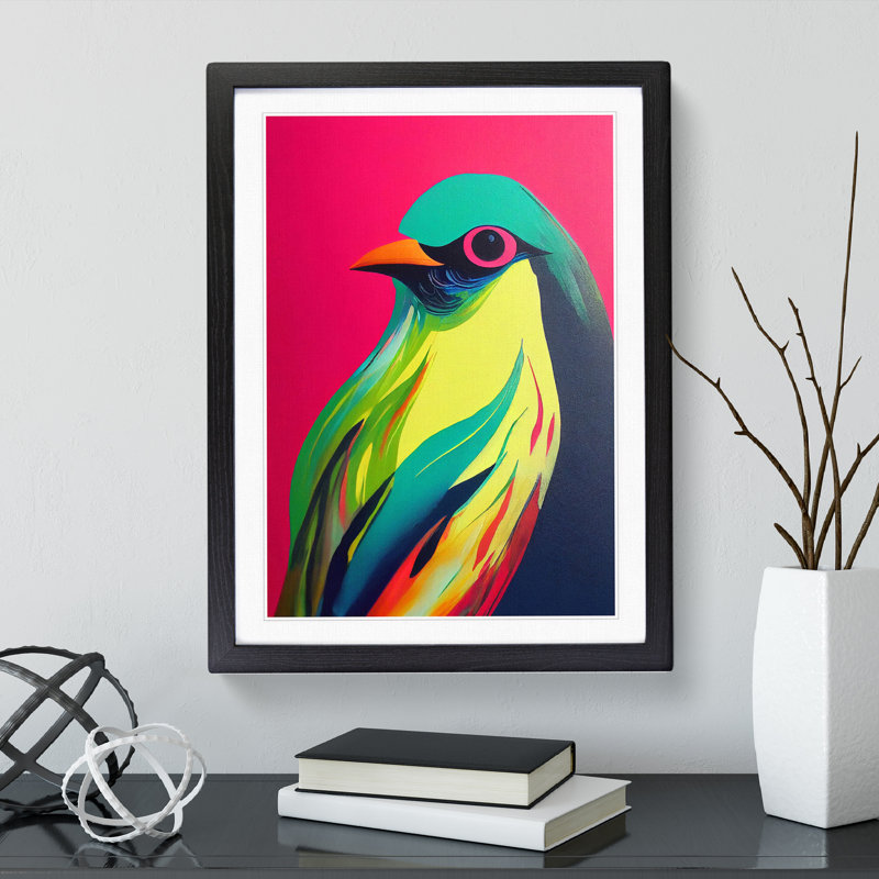 Bird Painting - Print, White, 64cm H x 46cm W x 2cm D, Black