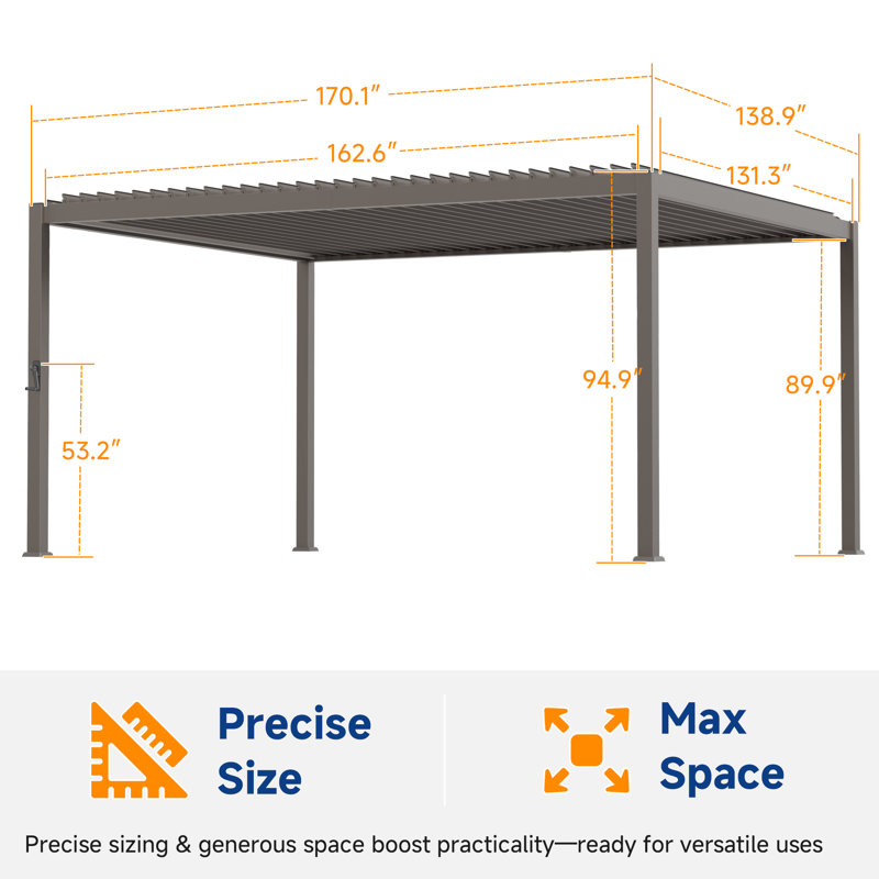 All-Weather Metal Frame Outdoor Pergola with Adjustable Louvered Roof, Patio Pergola Waterproof for Deck Porch Backyard