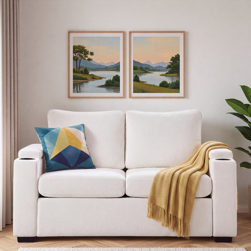 Canapé-lit gigogne avec porte-gobelets et espace de rangement dans l'accoudoir, Chenille beige