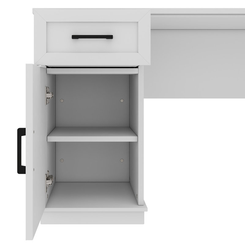 Grand bureau d'ordinateur en L de 65 po avec bibliothèque pour bureau à domicile, Blanc / Blanc