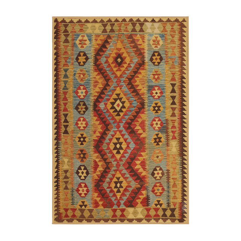 Tapis gris/rouge/crème contemporaine, Rectangle 2 pi x 5 pi