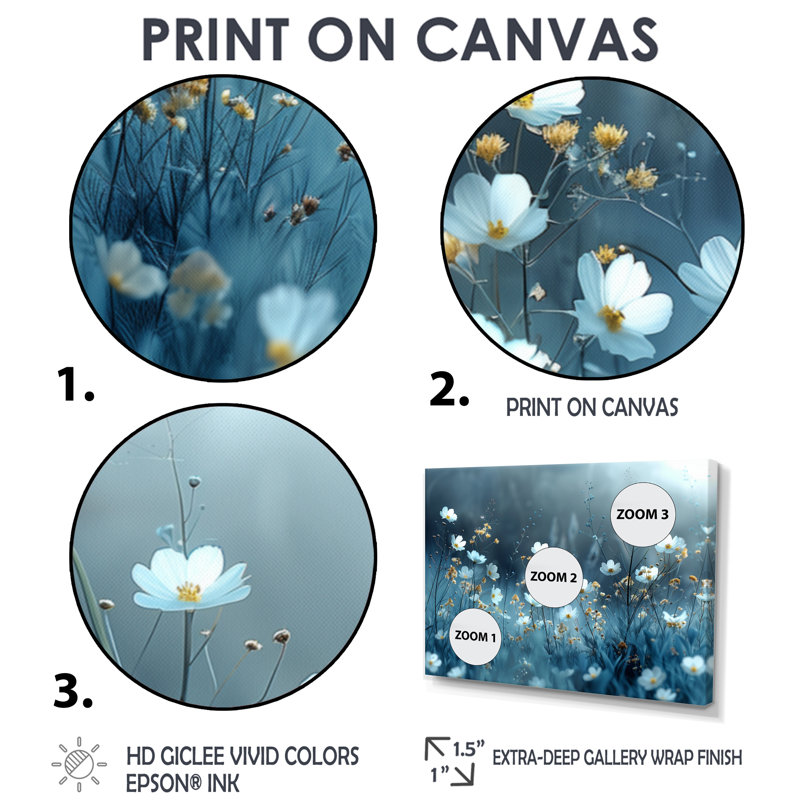 Bibeau - Wildflowers Wall Art Living Room, Brown Floater Framed Canvas, 28" H x 60" W x 1.5" D
