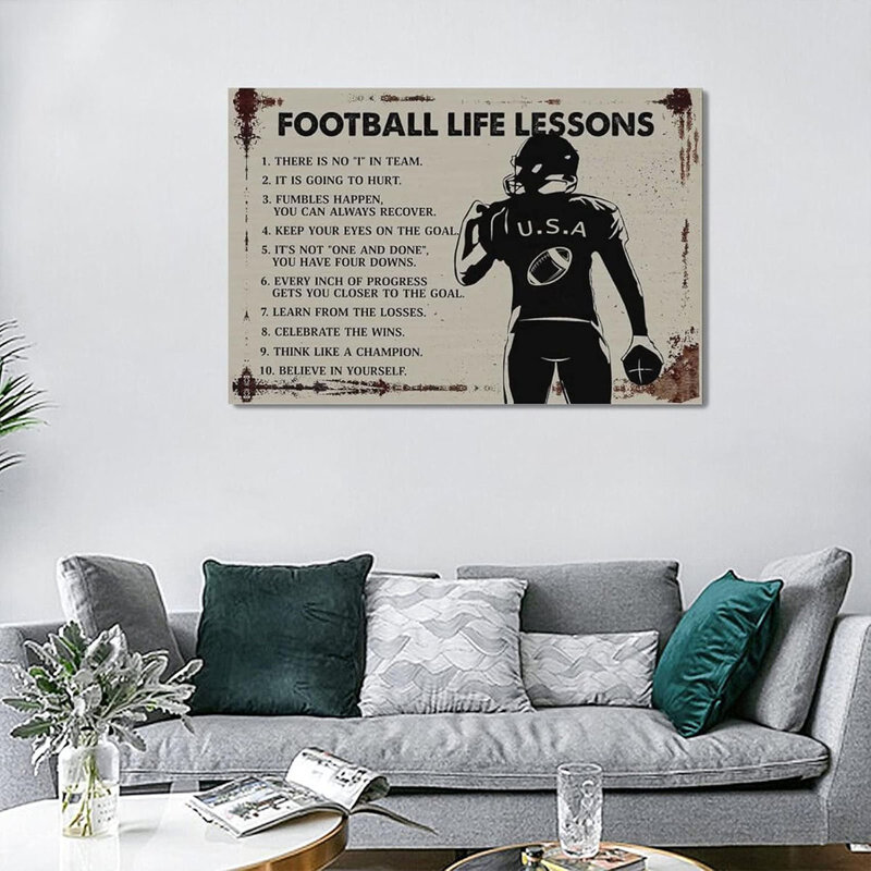 Football Wall Art Football Life Lessons Pictures Wall Decor Inspirational Sports Canvas Painting Prints Artwork Framed for Bedroom Player 24"x16"