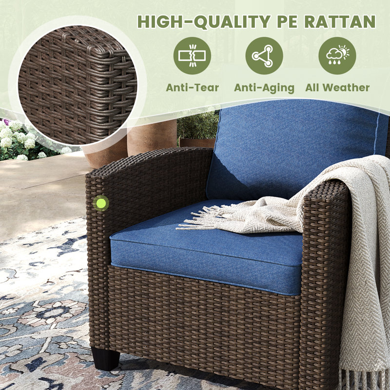 Ensemble de 2 chaises d'extérieur en rotin tissé, Bleu