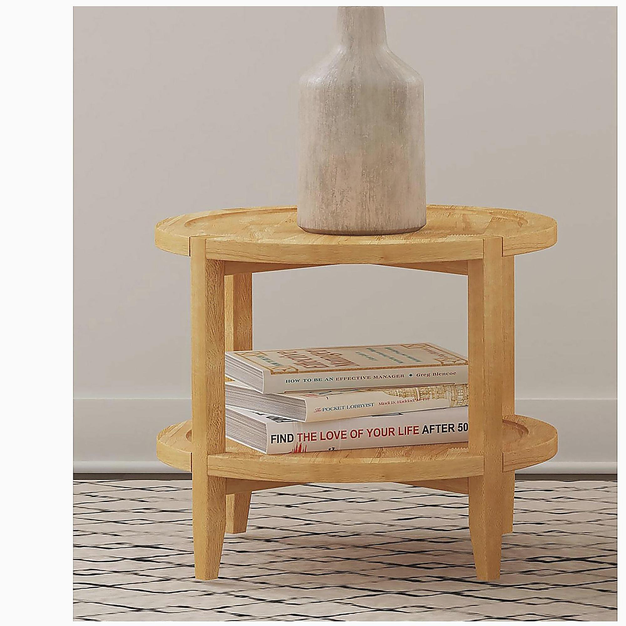 Everly Quinn Isbell Maple Brown Round Solid Wood Side End Table | Wayfair