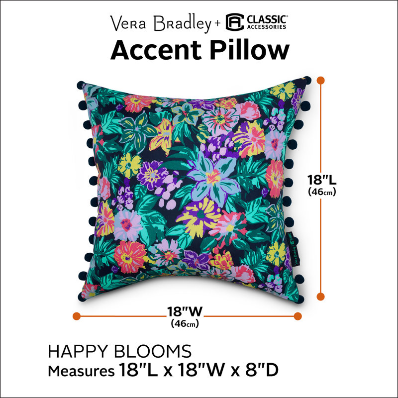 Vera Bradley Island Outdoor Square Pillow Cover & Insert, Happy Blooms