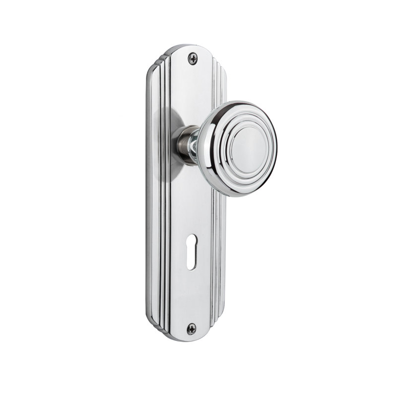 Deco Plate with Decorative Keyhole and Deco Door Knob, Bright Chrome, 2 3/8