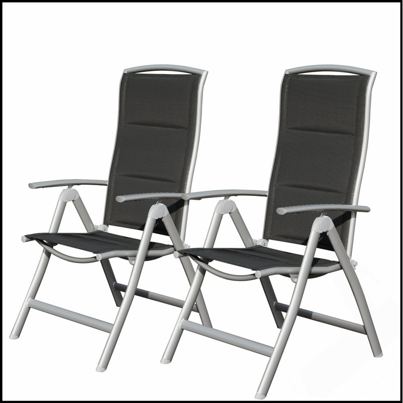 Patio Folding Chairs Set Of 2, Aluminium Frame Outdoor Reclining Chairs For Garden, Camping, And Poolside, Adjustable High Back With Soft Padded Seat
