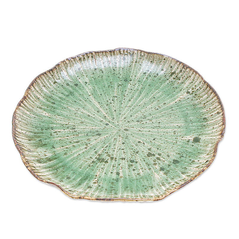 Bungalow Rose Handmade Lotus Table Celadon Ceramic Luncheon Plate
