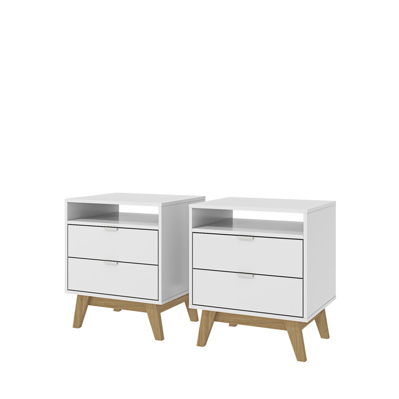 Norlin 2-Drawer Nightstand Set – Modern Bedside Tables for Bedroom or Living Room (Set of 2), White