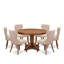 L'ensemble de salle à manger 7 pièces se compose d'une table de cuisine à piédestal et de 6 chaises Parson en tissu brun clair avec capitonnage à boutons - noyer antique-410714981-428154894
