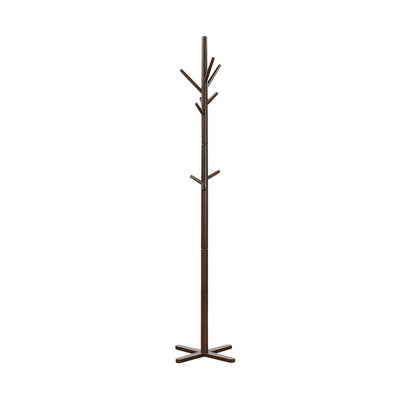 Jema 3 Tier Coat Rack, 9 Hanging Hooks, 70 Inch Dark Brown Solid Wood