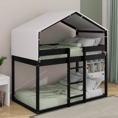 Lit simple superposé en bois avec tente