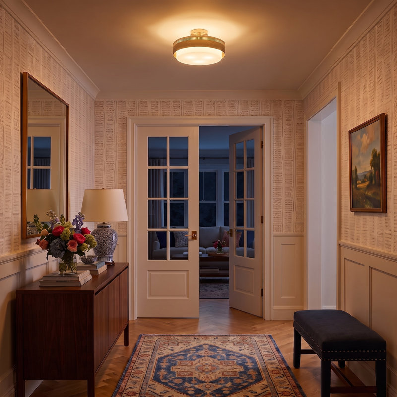 Plafonnier semi-encastré moderne en or brossé avec diffuseur blanc