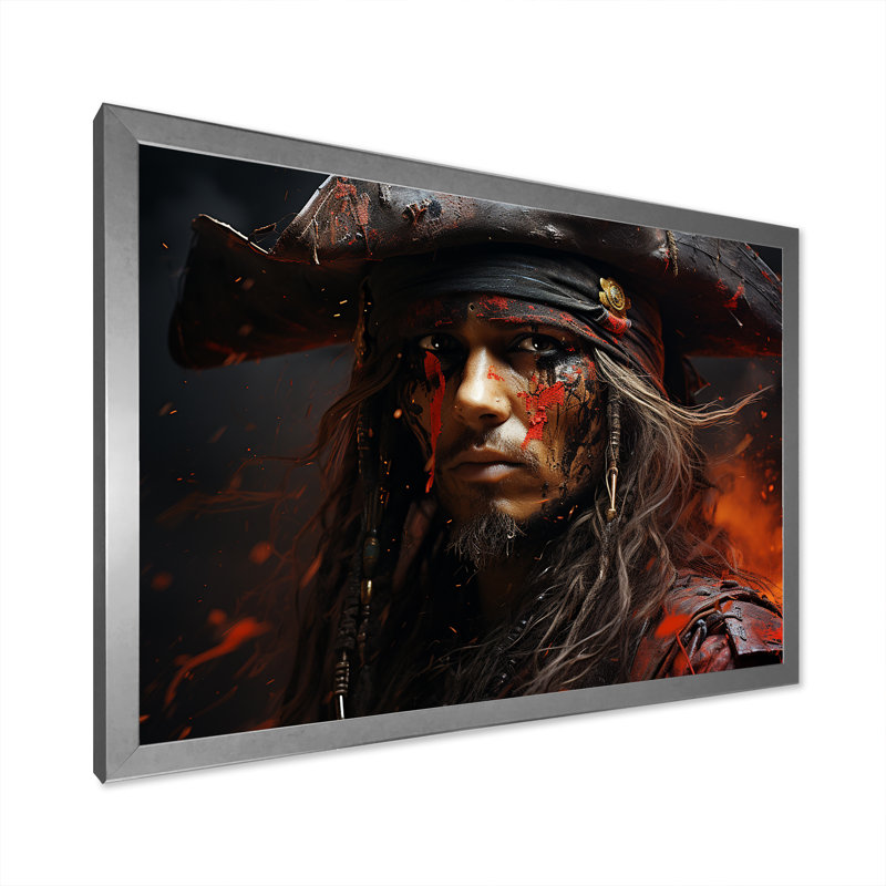 Pirates Corsairs Firy Courage - Pirate Wall Art Living Room, Gold Floater Frame, 30" H x 40" W x 1.5" D