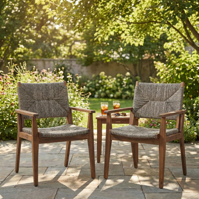 Durable Outdoor Dining Chair Set with Handwoven Wicker Seat and Acacia Wood Frame