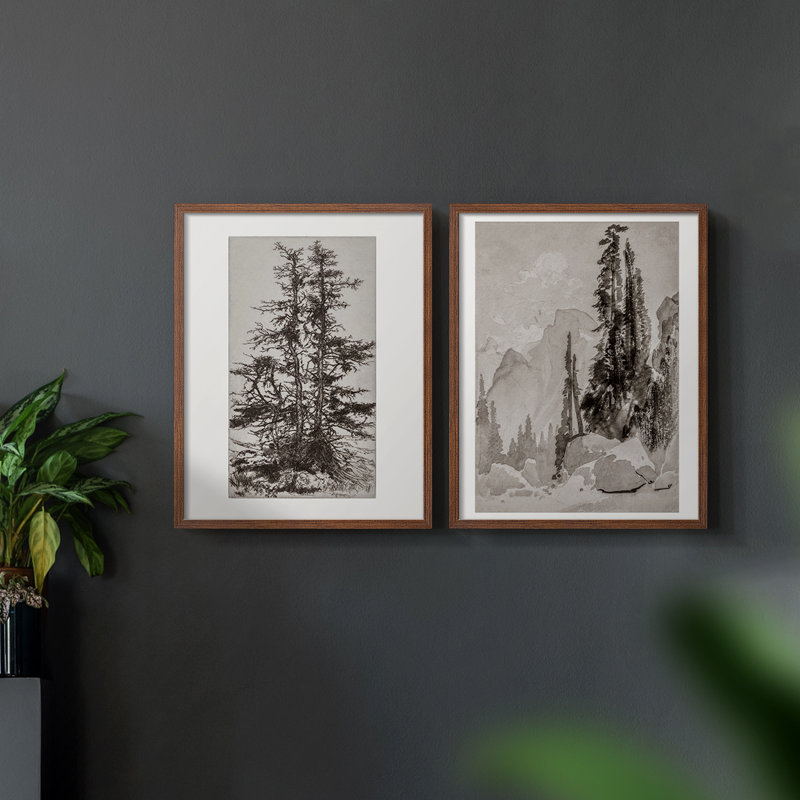 «Vintage Landscape XL», impression giclée sur cadre - ensemble de 2, Noyer, H 12 po x l 30 po