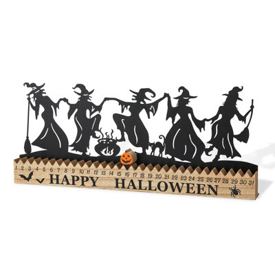 Handmade 18" L Wood and Metal Dancing Witch Silhouette Countdown Sign